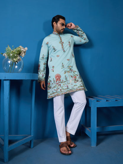 Mint Blue Embroidered Kurta – Fresh Elegance for the Wedding Season