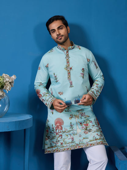 Mint Blue Embroidered Kurta – Fresh Elegance for the Wedding Season