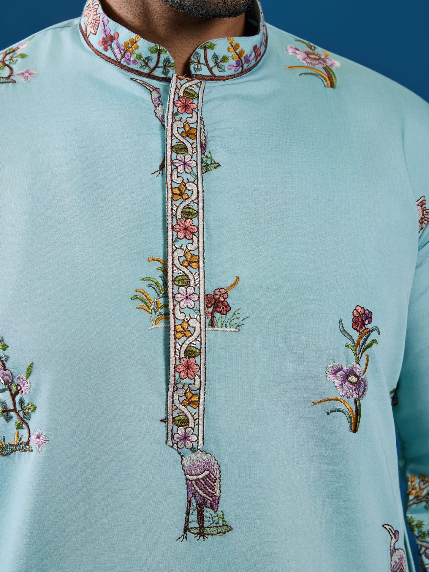 Mint Blue Embroidered Kurta – Fresh Elegance for the Wedding Season
