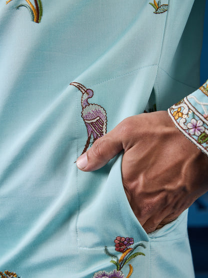 Mint Blue Embroidered Kurta – Fresh Elegance for the Wedding Season