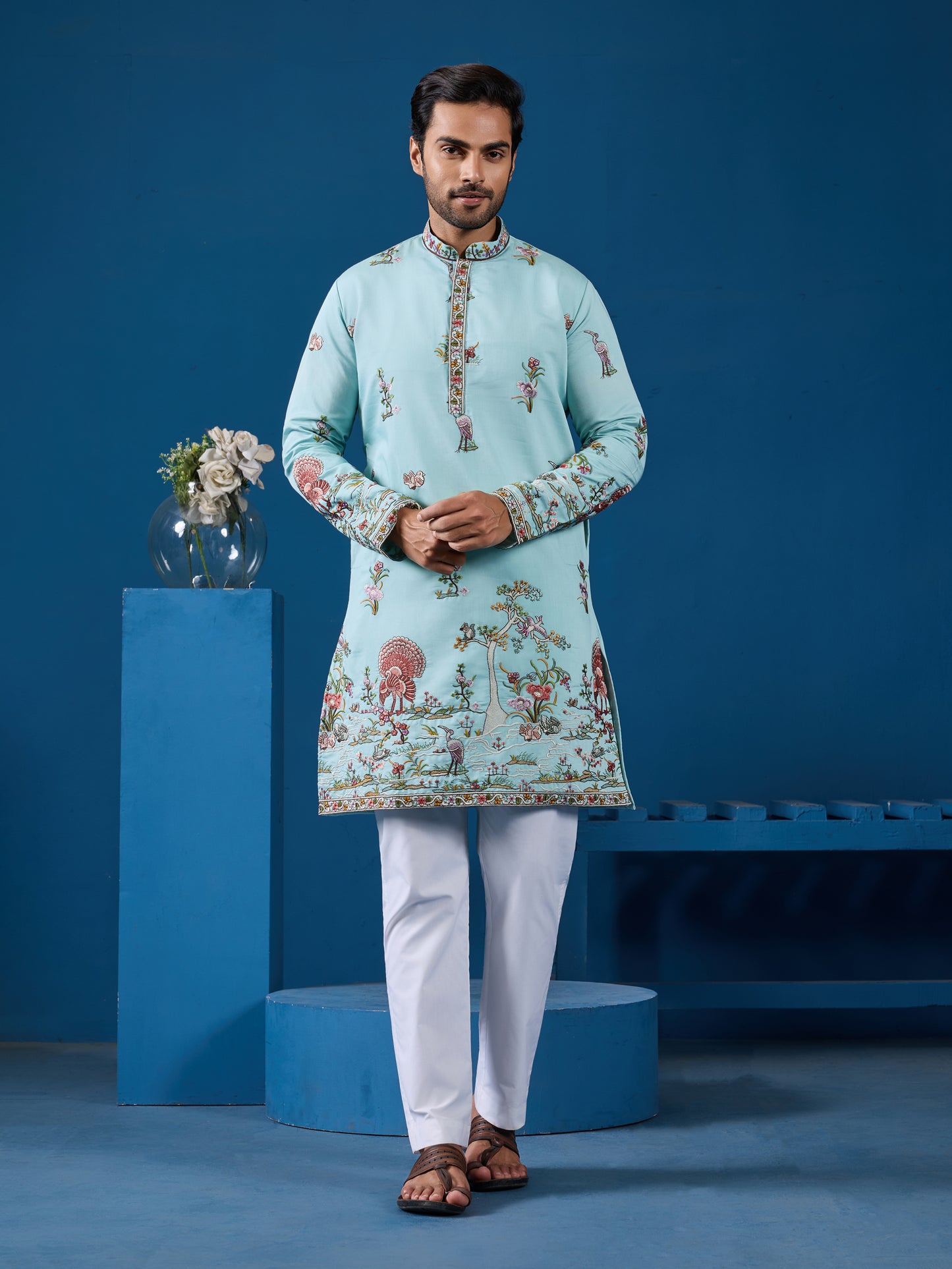 Mint Blue Embroidered Kurta – Fresh Elegance for the Wedding Season