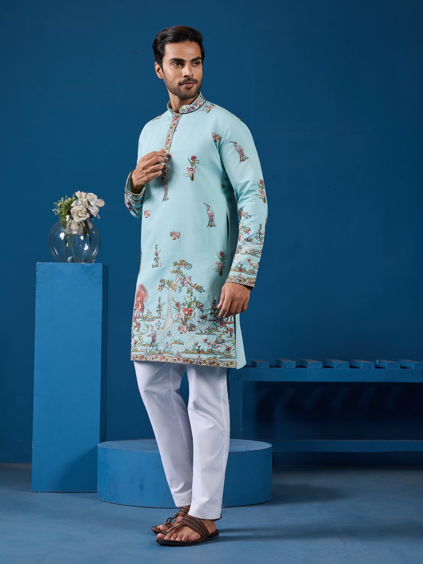 Mint Blue Embroidered Kurta – Fresh Elegance for the Wedding Season