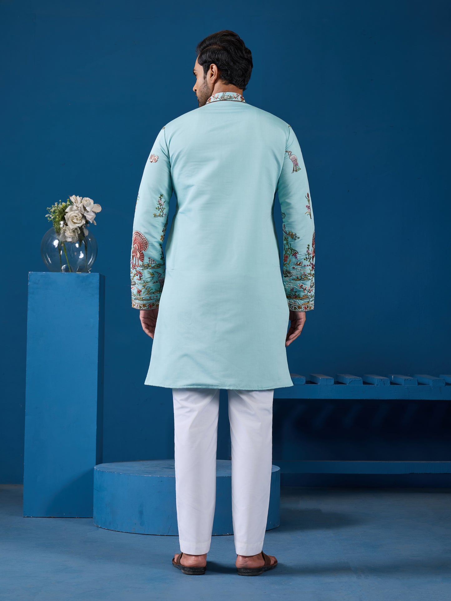 Mint Blue Embroidered Kurta – Fresh Elegance for the Wedding Season