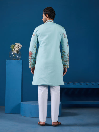 Mint Blue Embroidered Kurta – Fresh Elegance for the Wedding Season