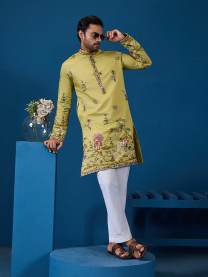 Elegant Mustard Embroidered Kurta for the Wedding Season