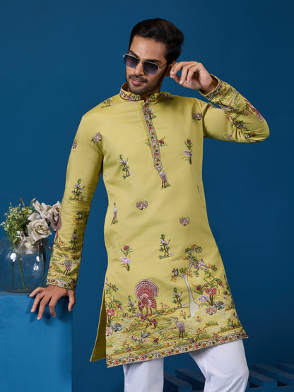 Elegant Mustard Embroidered Kurta for the Wedding Season