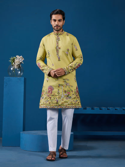Elegant Mustard Embroidered Kurta for the Wedding Season