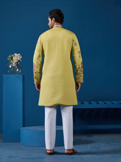 Elegant Mustard Embroidered Kurta for the Wedding Season