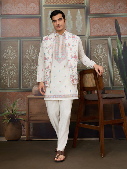 Regal White Floral Embroidered Kurta Set