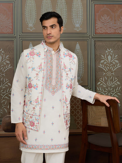 Regal White Floral Embroidered Kurta Set