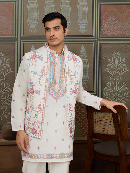 Regal White Floral Embroidered Kurta Set