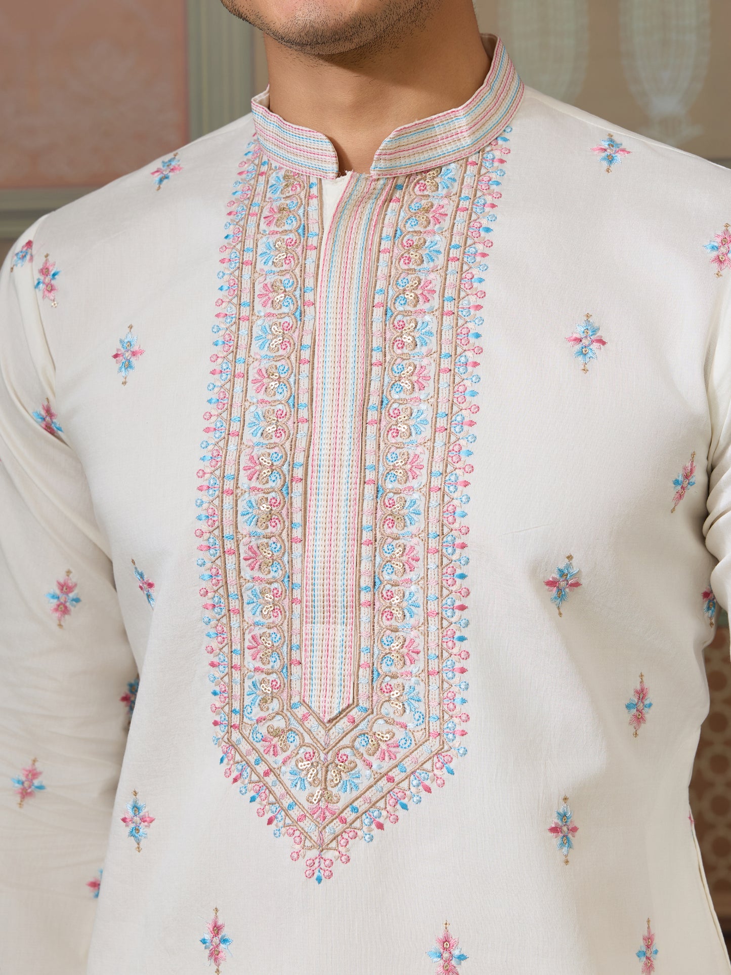 Regal White Floral Embroidered Kurta Set