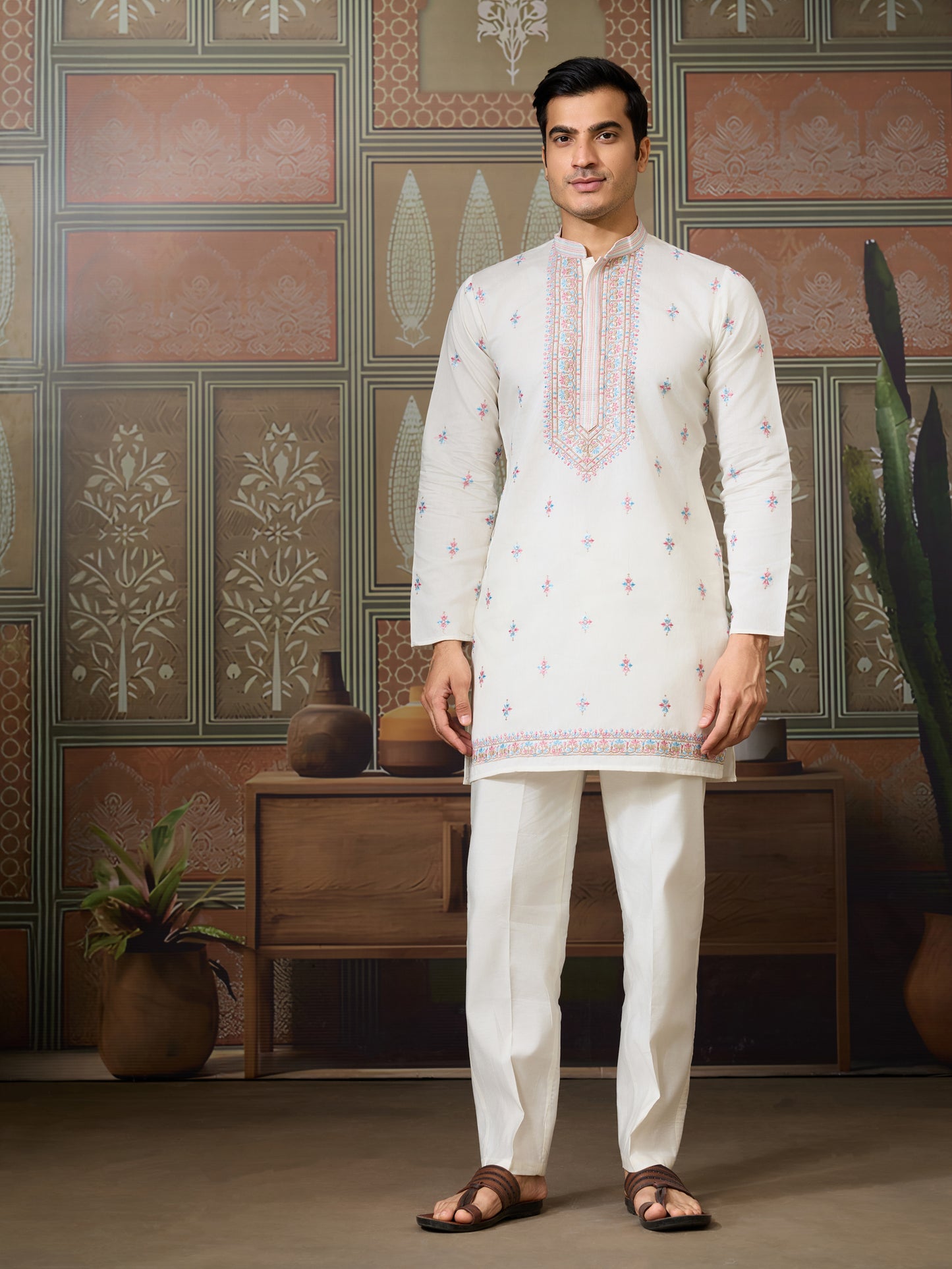 Regal White Floral Embroidered Kurta Set
