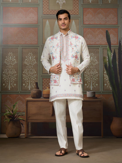Regal White Floral Embroidered Kurta Set