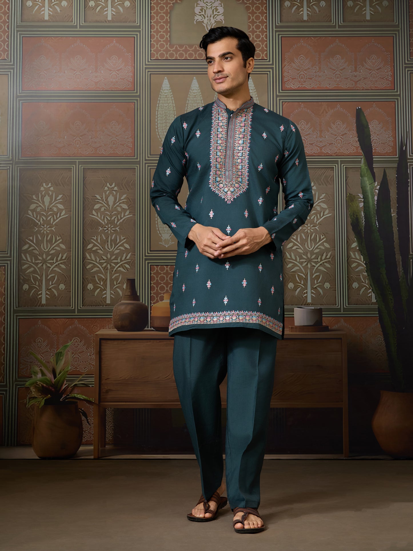 Emerald Green Floral Embroidered Kurta Set
