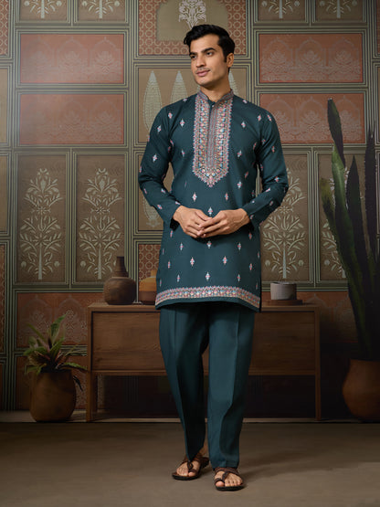 Emerald Green Floral Embroidered Kurta Set