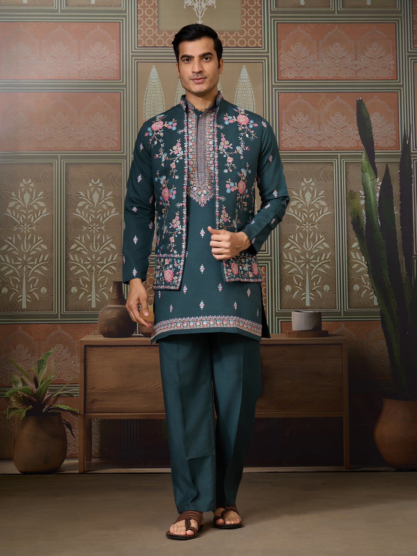 Emerald Green Floral Embroidered Kurta Set