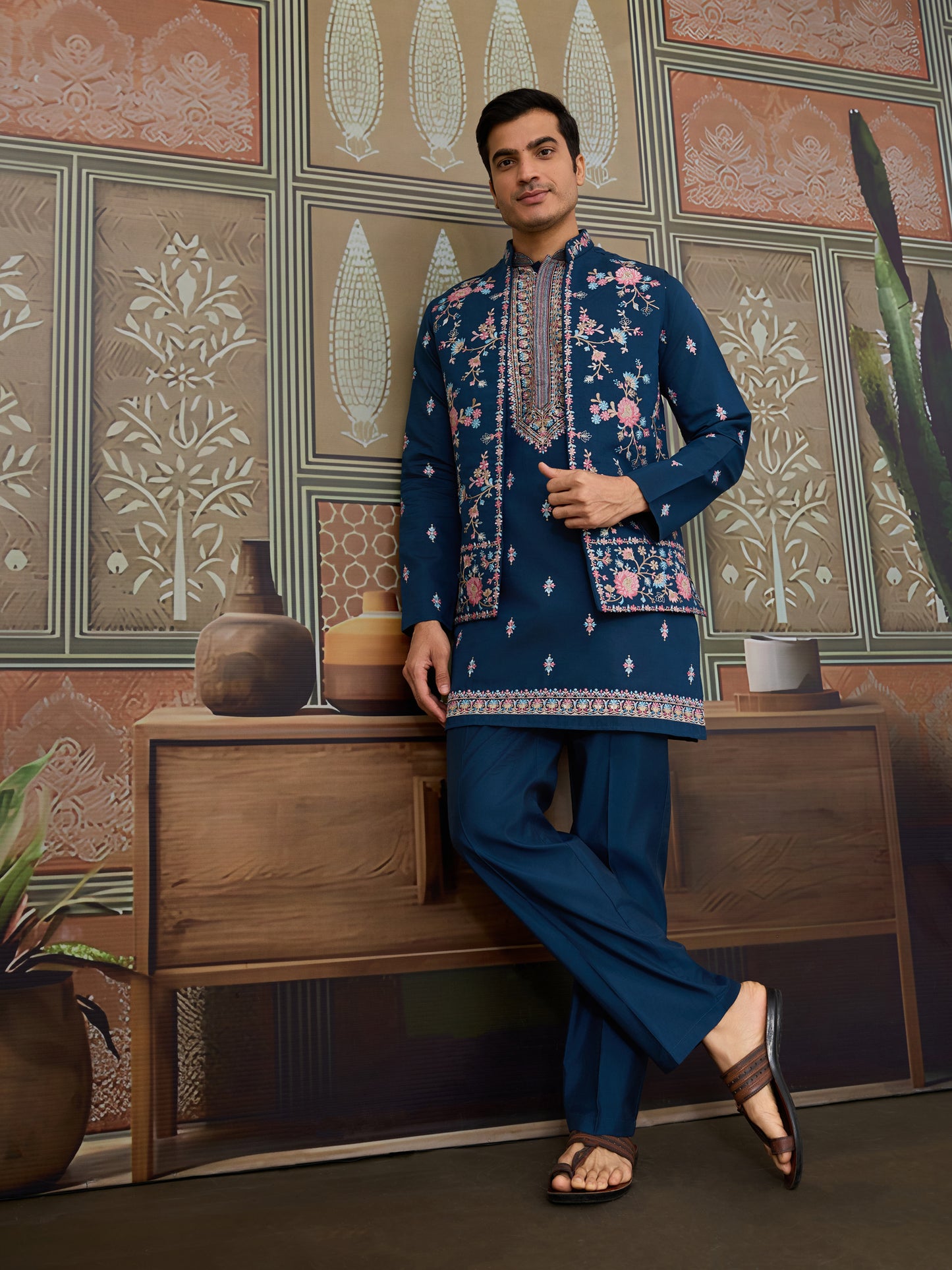 Teal Blue Embroidered Kurta Set