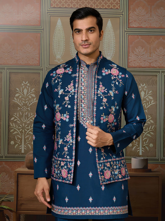 Teal Blue Embroidered Kurta Set