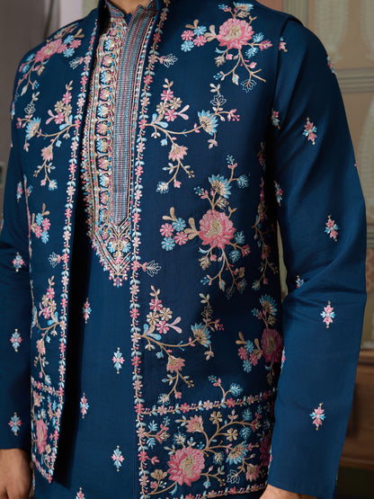 Teal Blue Embroidered Kurta Set