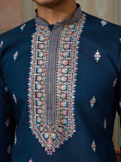 Teal Blue Embroidered Kurta Set