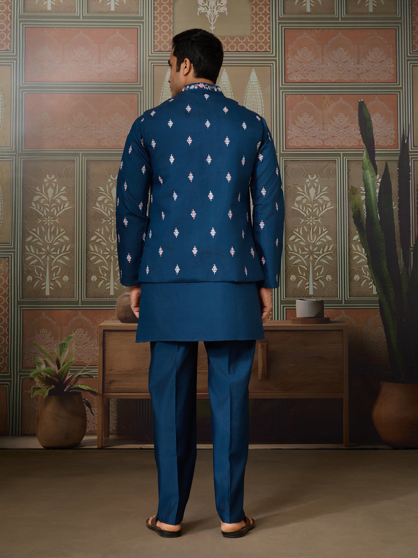 Teal Blue Embroidered Kurta Set