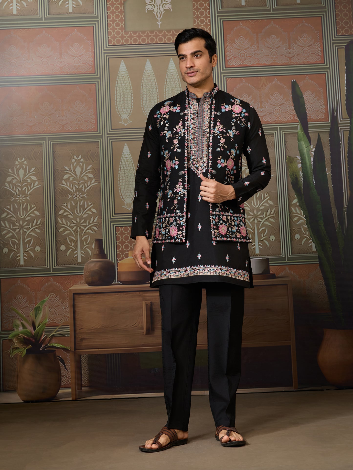 Regal Charm Redefined Black Embroidered Kurta Set