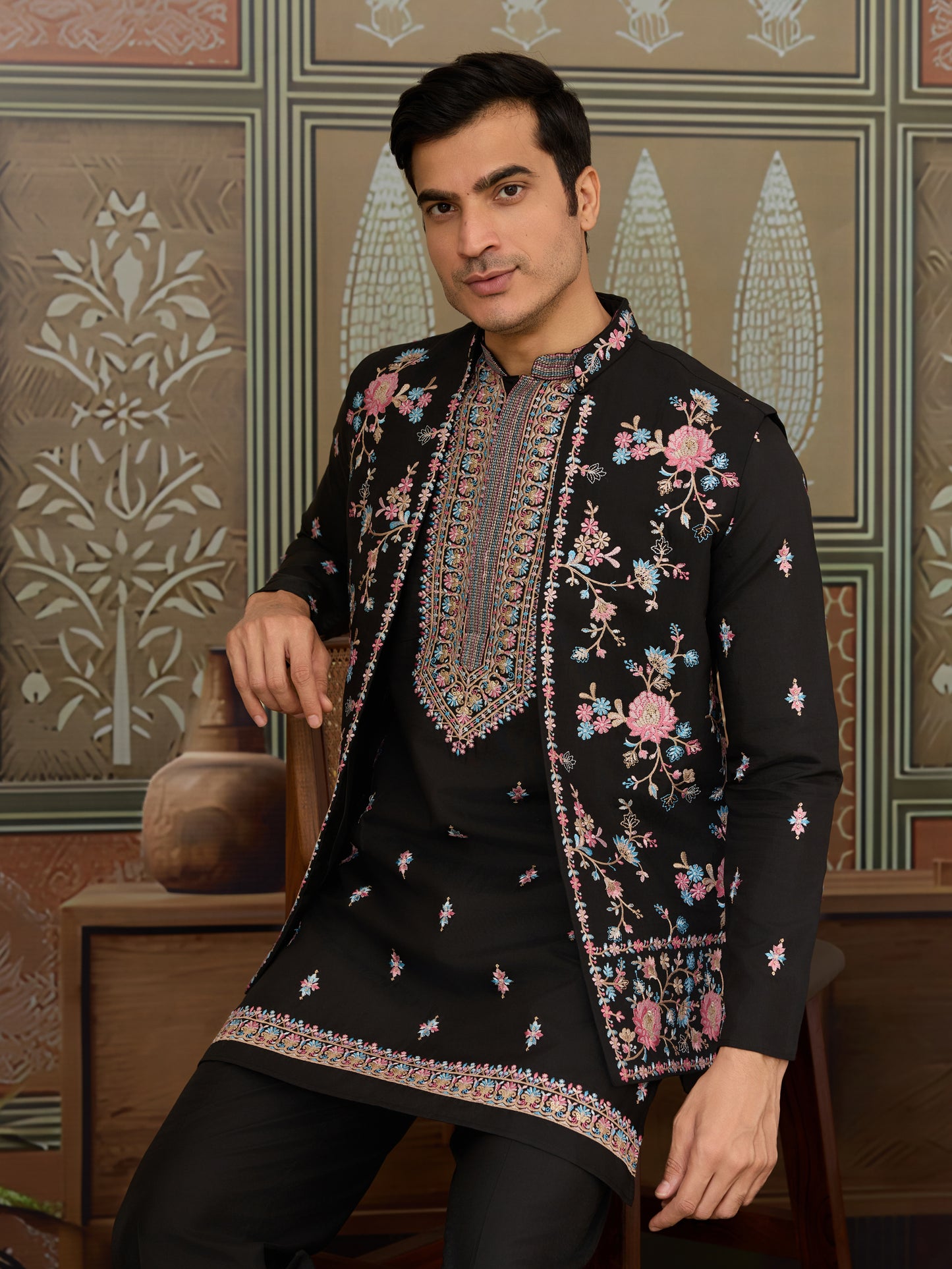Regal Charm Redefined Black Embroidered Kurta Set