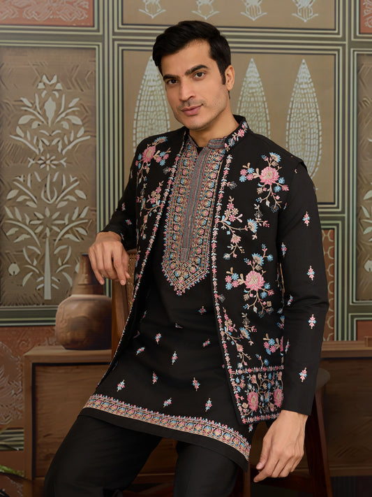 Regal Charm Redefined Black Embroidered Kurta Set
