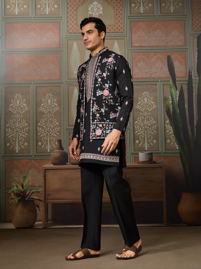 Regal Charm Redefined Black Embroidered Kurta Set