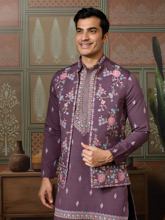 Embrace Elegance with Purple Floral Embroidered Kurta Set