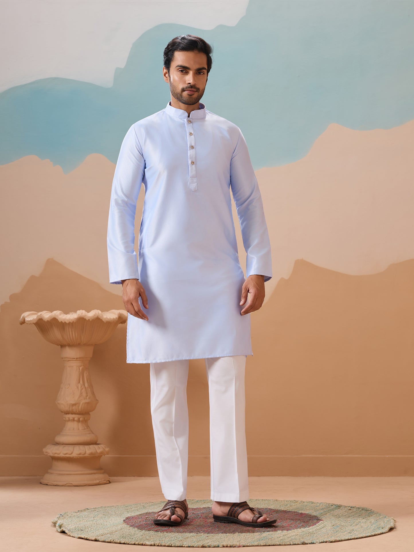 Sky Blue Artistic Embroidered Kurta Set – A Canvas of Modern Elegance