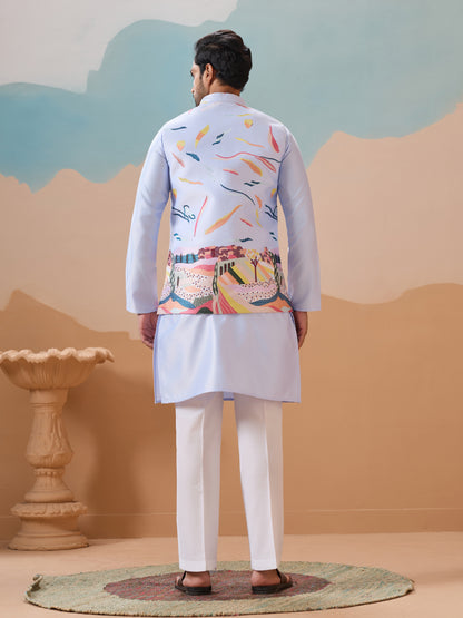 Sky Blue Artistic Embroidered Kurta Set – A Canvas of Modern Elegance