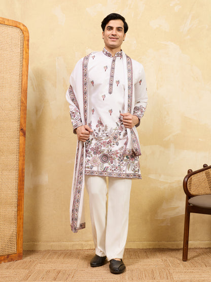Ivory Garden Heritage Kurta Set with Embroidered Dupatta – Regal Festive Ensemble