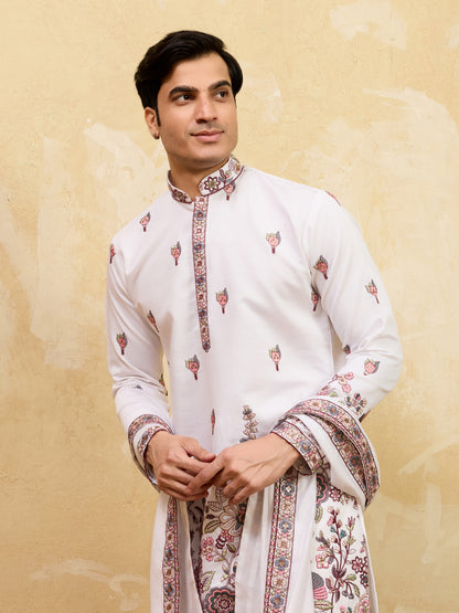 Ivory Garden Heritage Kurta Set with Embroidered Dupatta – Regal Festive Ensemble