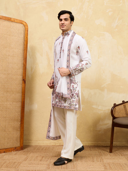 Ivory Garden Heritage Kurta Set with Embroidered Dupatta – Regal Festive Ensemble