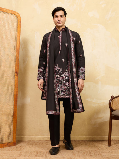 Midnight Regal Embroidered Kurta Set with Statement Dupatta