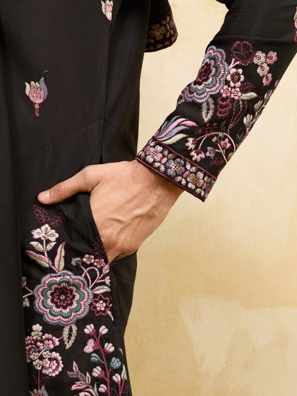 Midnight Regal Embroidered Kurta Set with Statement Dupatta