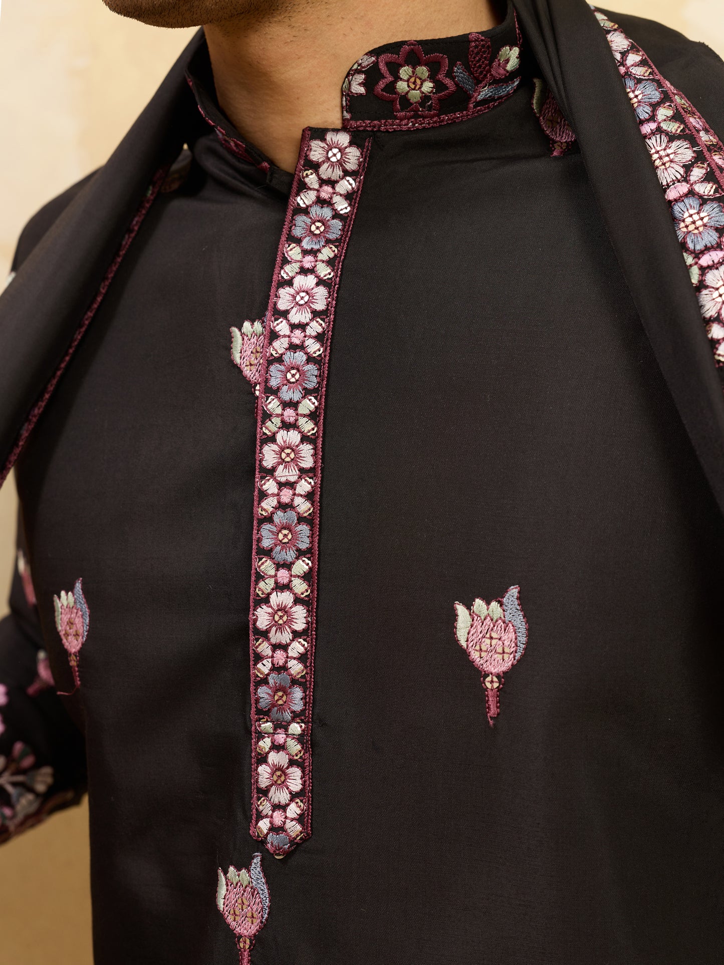 Midnight Regal Embroidered Kurta Set with Statement Dupatta