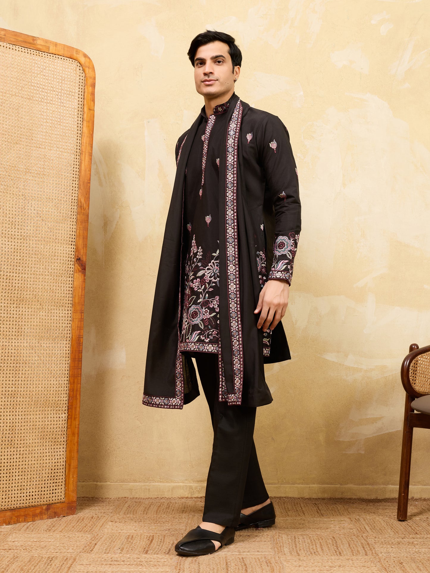 Midnight Regal Embroidered Kurta Set with Statement Dupatta