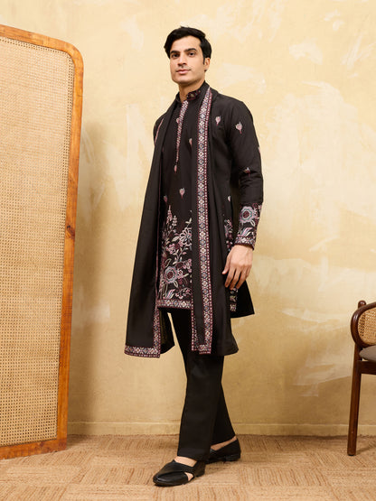 Midnight Regal Embroidered Kurta Set with Statement Dupatta