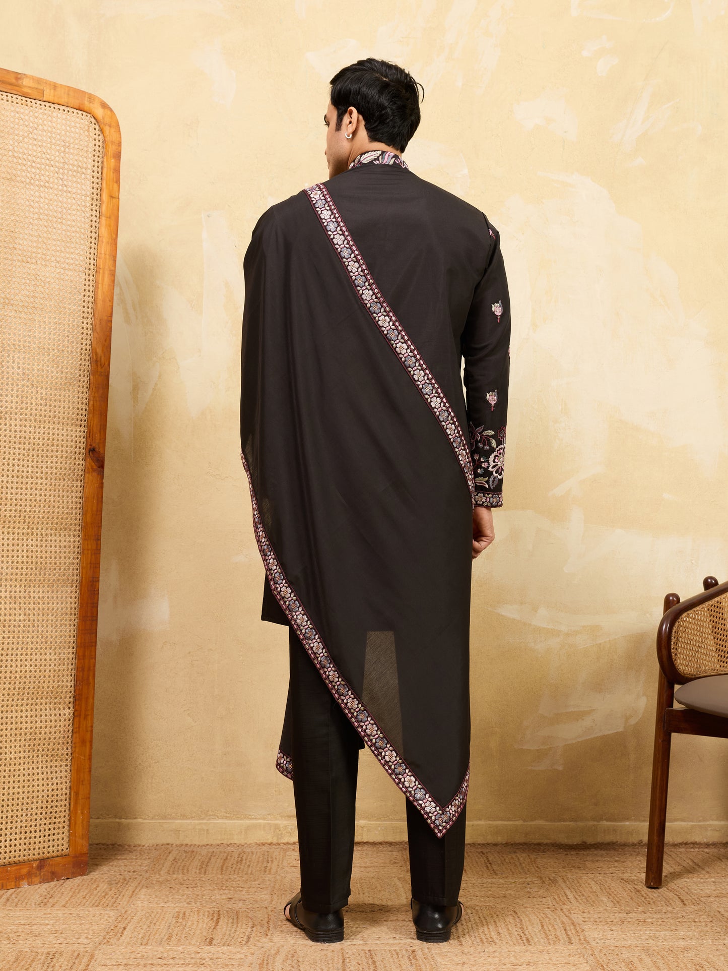Midnight Regal Embroidered Kurta Set with Statement Dupatta
