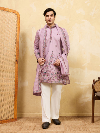Blush Royale Floral Embroidered Kurta Set with Heritage Dupatta