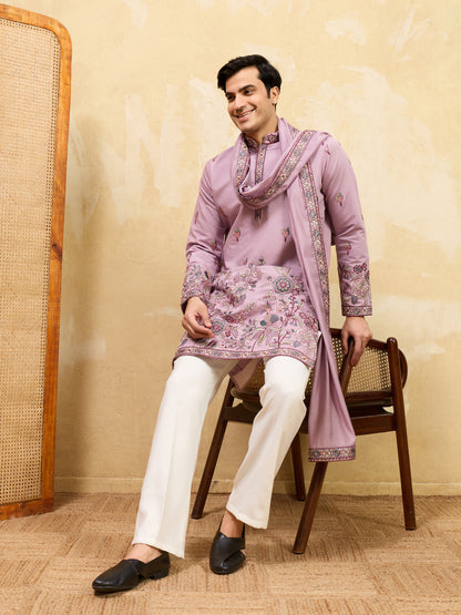 Blush Royale Floral Embroidered Kurta Set with Heritage Dupatta