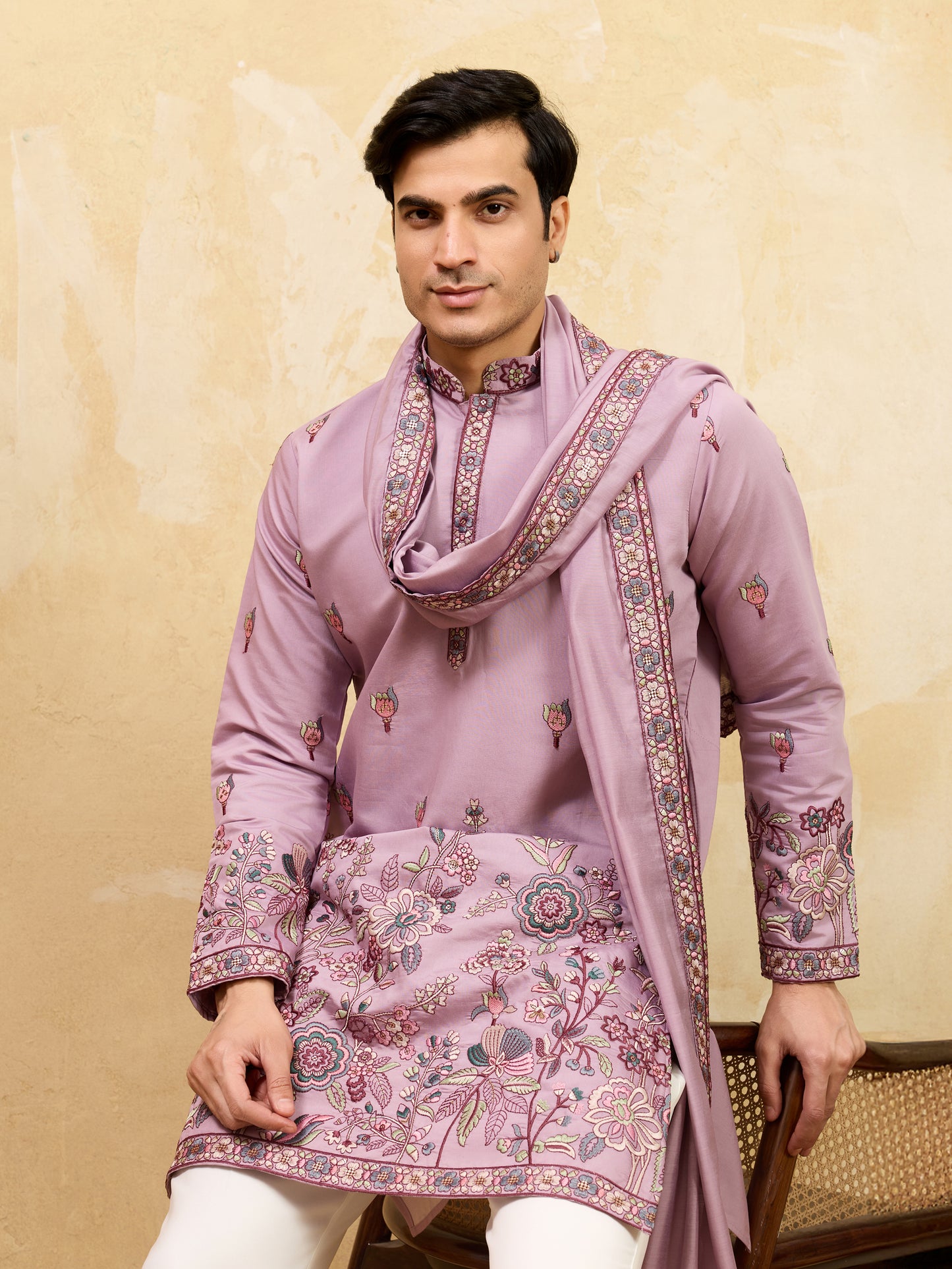 Blush Royale Floral Embroidered Kurta Set with Heritage Dupatta