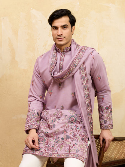 Blush Royale Floral Embroidered Kurta Set with Heritage Dupatta
