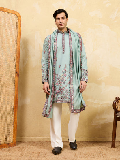 Pista Royale Heritage Embroidered Kurta Set with Regal Dupatta