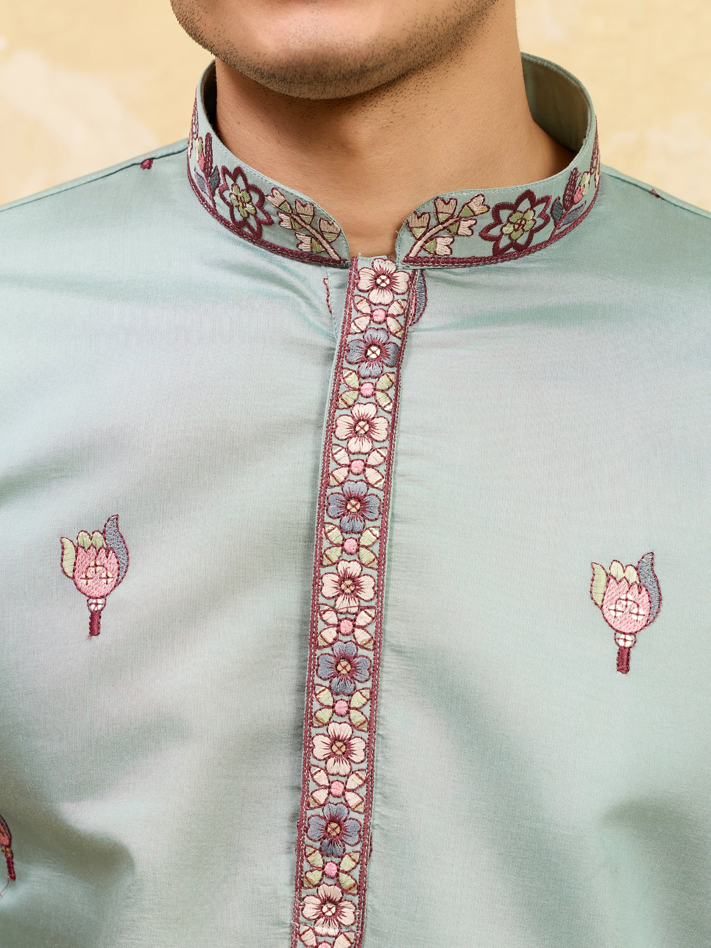 Pista Royale Heritage Embroidered Kurta Set with Regal Dupatta