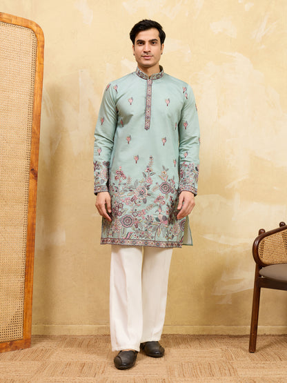 Pista Royale Heritage Embroidered Kurta Set with Regal Dupatta