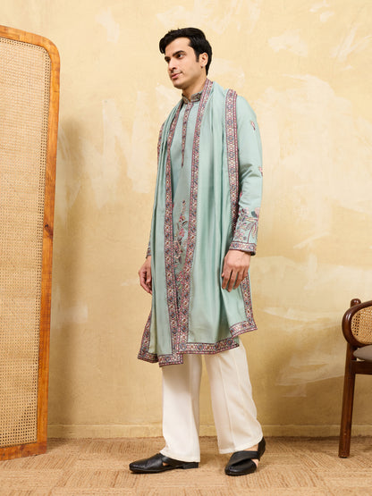 Pista Royale Heritage Embroidered Kurta Set with Regal Dupatta